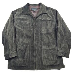 Vintage Banana Republic Suede Leather Jacket Men XL Green Zip Field Utility Coat